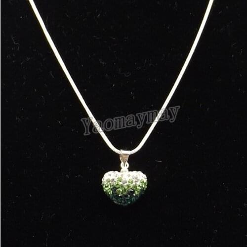 Gradient Green Heart Shape Rhinestone Pendant 18.5" Silver Color Necklace For Women 5pcs Wholesale Free Shipping