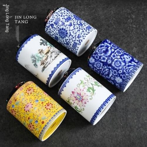 Ceramic Tea Containers Blue Pattern Enamel Large Sealed Tea Pot Pu'er Tea Box Tea Storage Pot Tea Tins Tea Storage Tea Jar