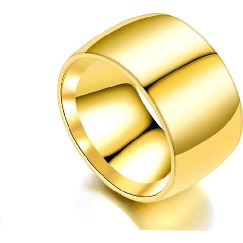 High quality 12mm Wholesale Simple Ring Fashion Gold Color Stainless Steel Ring Mens and Womens Exclusive Couple Wedding Ring