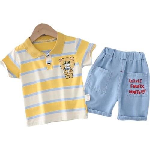 Summer Childrens Clothing Set 1-4 Years Baby Boy Kids Striped Short-sleeved T-shirt Shorts Two-pieces Suit Boy Shorts KF1024