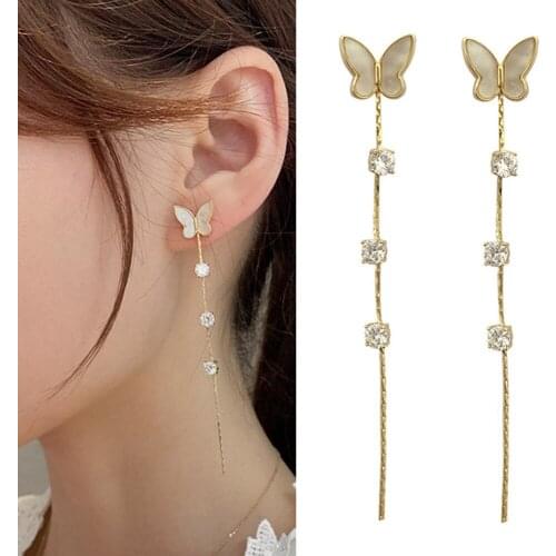 Fashion Women Butterfly Earrings Ear Hook Ear Clips Trendy Earrings Long Tassel Zircon Earrings Women Girls Jewelry Party Gift