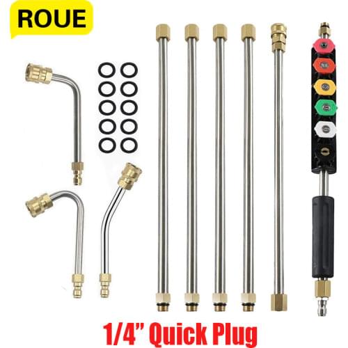 Pressure Washer Extension Wand Set Power Washer Extension 1/4" Quick Plug Connection with 5 Nozzle Tips Curved Rod 4000 PSI