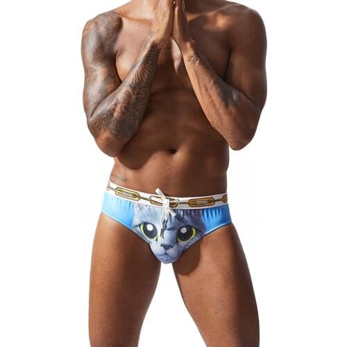 MENSSEXI 2021 Men Printed Breathable Swim Trunks Bikini Shorts Pants Beach Swimming Underwear Sponge Pad Briefs 8 Styles