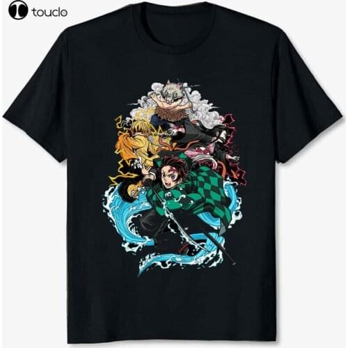 New Demon Slayer Anime Kimetsu No Yaiba Manga Unisex Black T Shirt Size S-5XL Cotton Tee Shirt