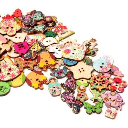 2020new button fashion mix 30pc Mixed Painting Wooden Buttons For Crafts Scrapbooking Sewing Clothes Button DIY Apparel Supplies