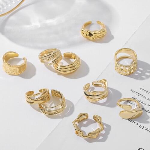 New Trendy Simple Open Rings for Women Gold Color Irregular Geometric Textured Finger Rings Stacking Band Jewelry Female Bijoux