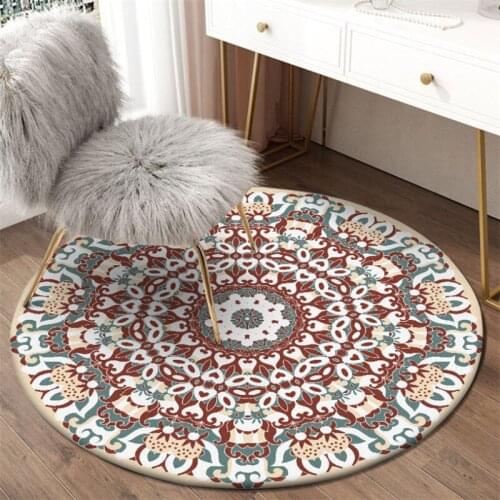 New Round Area Rug for Bedroom Vintage Red Green Flower Pattern Round Carpets for Living Room Decor Rugs for Children Room