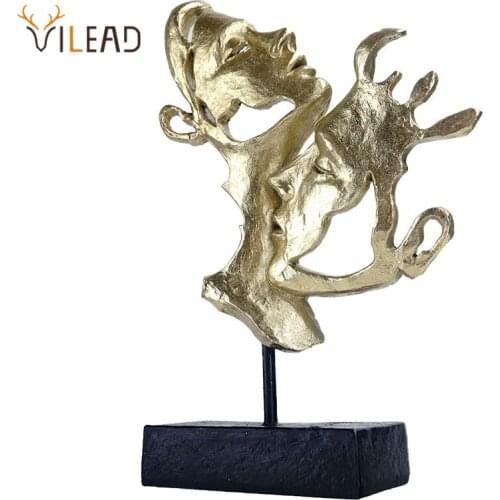VILEAD Resin Couple Kiss Golden Statue Nordic Creative Figurines Home Decor Accessories Living Room Decoration Office Ornaments