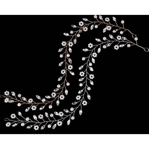 SLBRIDAL Handmade Rhinestones Crystal Pearls Bridal Headband Hair Vine Wedding Hair Accessories Jewelry Headpieces Women Girls