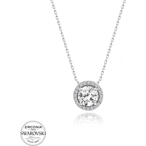 Silverlina Silver Swarovski Zirconia Cubic Zirconia Round Pendant