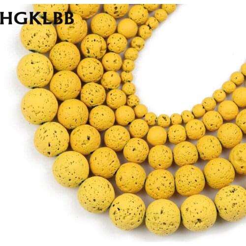 Light Yellow Rubber Natural Volcanic Lava Stone Beads Round Spacer Loose beads for Jewelry making DIY bracelets 4 6 8 10 12mm