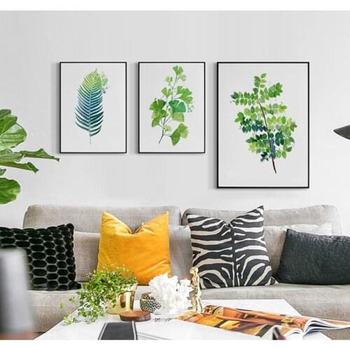 Fresh watercolor green plant leaves Pteris Davallia bullata modern decorative Picture Canvas Wall Art Poster for room hotel deco