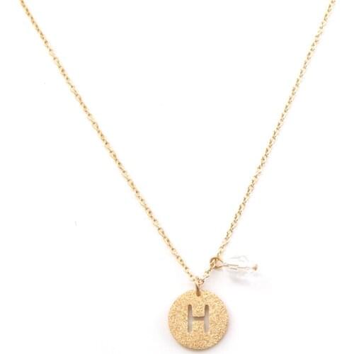 Vinnie Design Jewelry Shining Gold Color Pendant Necklace 45cm Stainless Steel Initial Letter Chain Necklaces with Clear Dangle