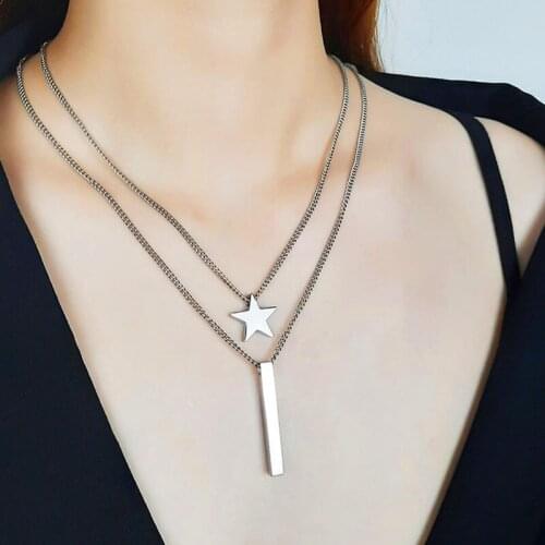 Vintage Non-fading Stainless Steel Star Square Bar Necklace Women Necklaces Pendants Men Chain Jewelry Gifts