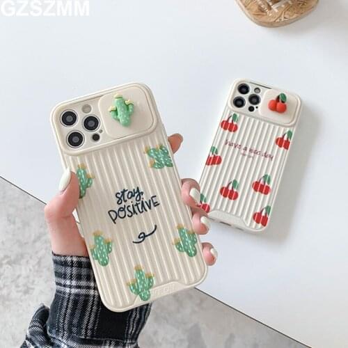 Camera Lens Protect Phone Case for IPhone 11 12 Pro Max X XR Xs Max Soft TPU 3D Cactus Cherry Cover for IPhone 12 Mini 7 8 Plus