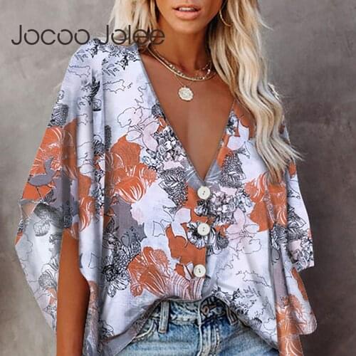 Jocoo Jolee Women Summer Y2K Tie-dye Print Loose Blouse Casual V Neck Half Sleeve Harajuku Shirts Vintage Elegant Oversized Tops