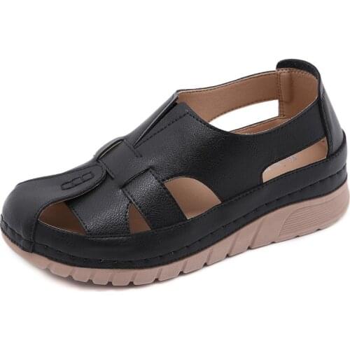 Retro Womens Sandals 2021 Summer New Wedge Heels Hand-sewn Platform Shoes Comfortable Lightweight Womens Shoes Large Size 42