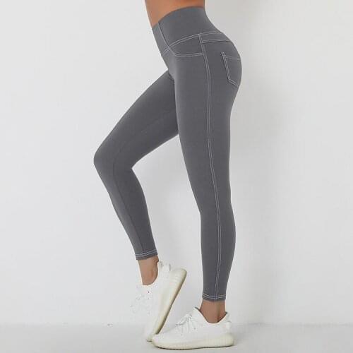 Womens Pants Solid Sport Gym Tights For Fitness Nude Yoga Joggers Female High-Waisted Imitation Jeans Trousers Home Sweatpants