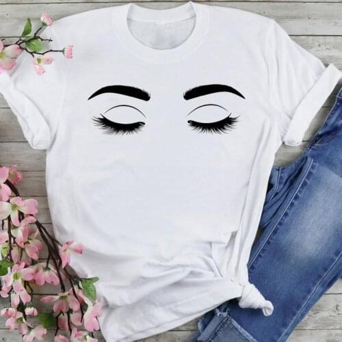 Women Graphic Printing 90s Eyelash Make Up Cartoon Summer Fashion Female Clothes Print Short Sleeve Tops Tees Tshirt T-Shirt