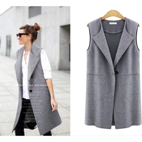 Sleeveless suit vest spring autumn plus size 5XL the knee-length loose one button outer wear fashion wild coat slim vest D100