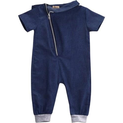 2018 hotsale summer baby boys girls soild color turn-down collar short sleeve zipper jumpsuit pullover