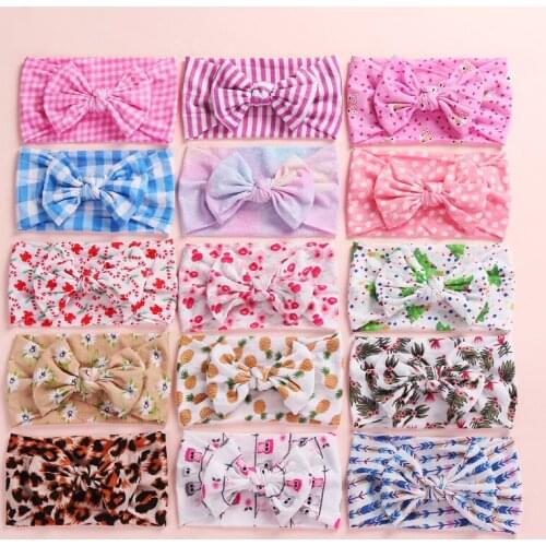 2019 New Christmas Tree Print Soft Nylon Headbands,Floral Print Knotted Hair Bow Headband,Children Girls Headwear 24pc/lot