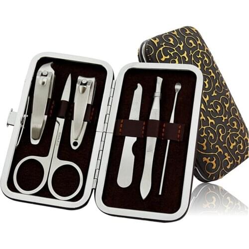 6 Pcs/Set Professional Nail Clippers Cuticle Nipper Pedicure Manicure Cleaner Nail Cutter Kit Case Tool Home Essential