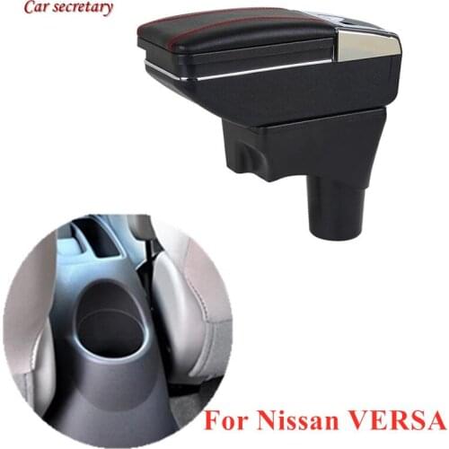 Car Centre Console Storage Box For Nissan VERSA Sedan Latio Sunny 2012-2018 Chargeable USB Double Layer Rotatable Armrest Box