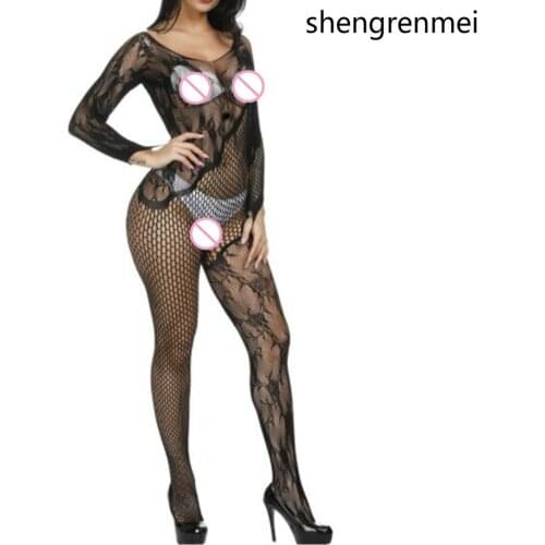 Shengrenmei Sexy Sleepwear Lingerie Babydoll BODYSUIT Floral Body Stocking Temptation Open Crotch Underwear Long Sleeve Catsuit