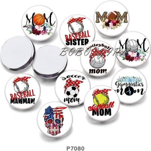 SPORT Baseball Volleyball MOM 12mm18mm 20mm Snap button jewelry DIY Bracelet Round photo glass cabochons P7080