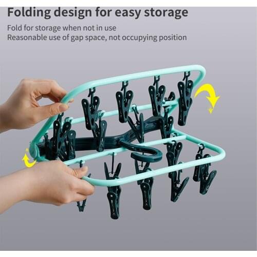 Household Foldable Clothing Rack Laundry Clothes Hanger Rotatable Drying Rack for Bra Socks Underware Clothespin