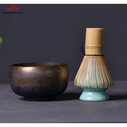 Tea Set Traditional Matcha Giftset Natural Bamboo Matcha Whisk Ceremic Matcha Bowl Whisk Holder Japanese Style Tea Sets