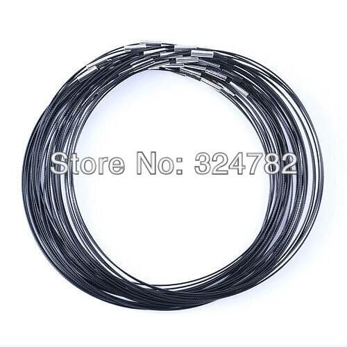 18 Inch 50PCS black Screw Clasp Stainless Wire Cable 1MM Steel Chain Cord Necklace Charms for European Free shipping
