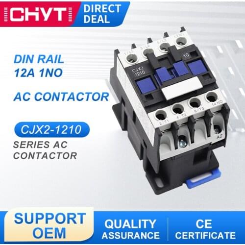 CJX2-1210 LC1-D12 AC Contactor 12A 3 Phase 3-Pole 380V 220V 110V 36V 24V 50/60Hz Din Rail Mounted 3P+1NO Normal Open