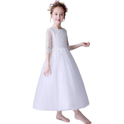Kids long dresses for girls wedding party dress princess white children Pageant Communion Dress Little Girls Kids For Girl 5-10Y