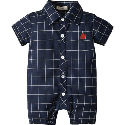Newborn Baby Romper Summer Clothes Jumpsuit Plaid Romper Blue Cotton Short Sleeve Clothes Summer Sunsuit Outfits
