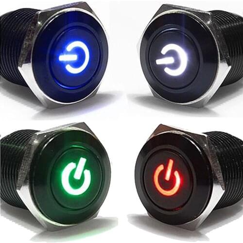 EE support 4 Pcs 16mm 12V Black Metal Push Button Switch Latching ON-OFF Colors LED Light Switch Car Styling