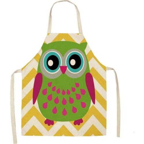 Funny Cartoon Owl Printed Kitchen Apron for Woman Sleeveless Cotton Linen Aprons for Cooking Home Cleaning Tools Apron for Men