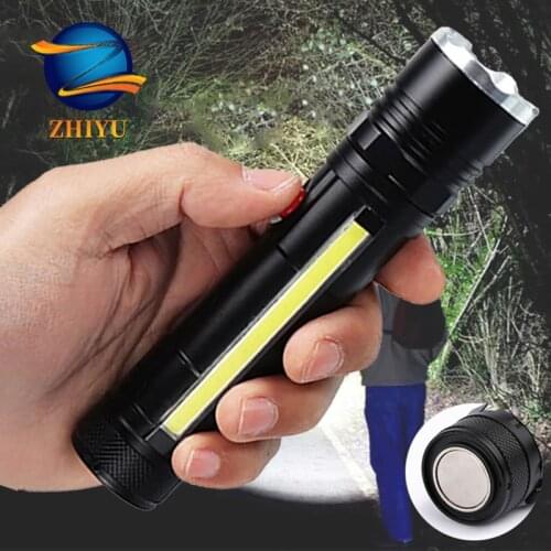 ZHIYU High Power USB Rechargeable Flashlight Pen Clip T6 COB Lamps for Home Camping 5 Modes Zoom LED Working Magnet Flashlight