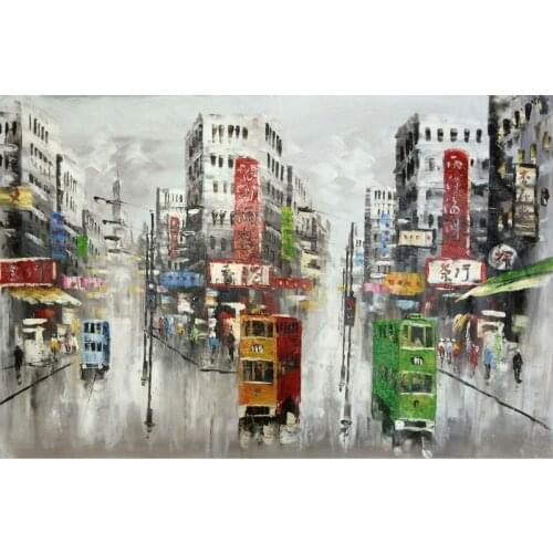 Hot Sale Hand Painted Modern Knife Canvas Oil Painting Hong Kong Street Painting Wall Picture for Home Decoration