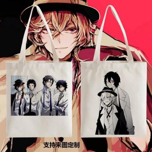 Bungo Stray Dogs Print Reusable Shopping Canvas Tote Bag Female Shopper Student Book Bags Women Men Fashion Bag