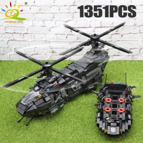 HUIQIBAO 1351pcs Military Swat Team Army Figures Plane Building Blocks Transport City Aircraft Airplane Bricks Children Gift