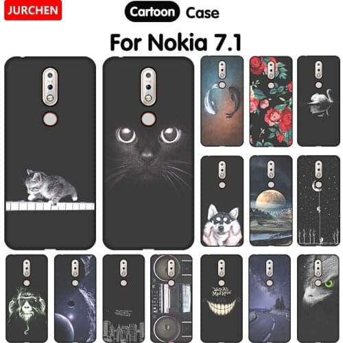 JURCHEN Soft Cover For Nokia 7.1 Case Cute Print Skin Silicone Black Phone Case For Nokia 7.1 Hoesje Nokia7.1 Case 2018 5.84inch