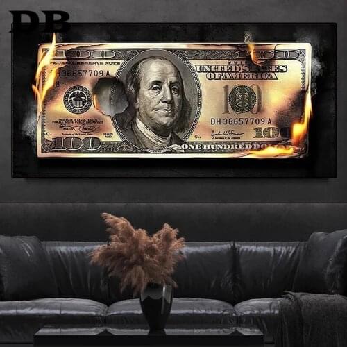 Burning Dollar Modern Art Canvas Inspirational Posters And Prints Creative 100 Dollars Picture Living Room Wall Decor Painting