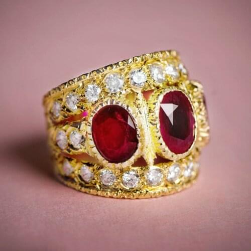 Big Red CZ Zircon Stone Gold Band Rings for Women Wedding Engagement Fashion India Jewelry 2019 NEw