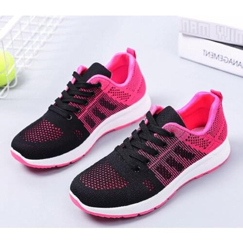 Women Pink Rose Red Vulcanized Shoes Sneakers Female Ultralight Lace Up Mesh Breathable Casual Running Sports Shoes Zapatillas