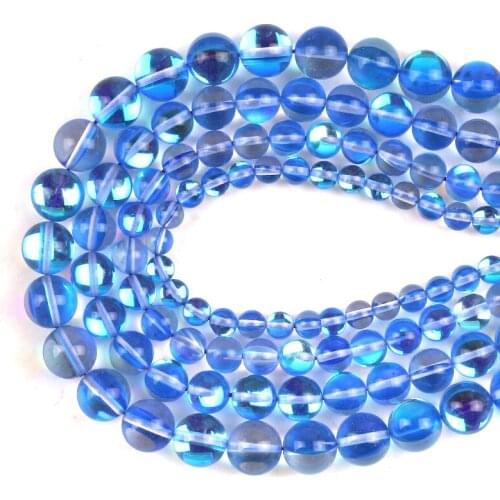 Round Clear Blue Flash Crystal Glass MoonStone Glitter Loose Beads 15''6/8/10/12mm For Jewelry Making DIY Charms Bracelet