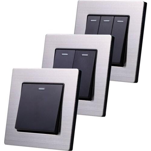 Wall Switch 1/2/3 Gang 1 2 Way Light Switch Stainless Steel Panel On/Off Switch Pass Through Interruptor Push Button Switch