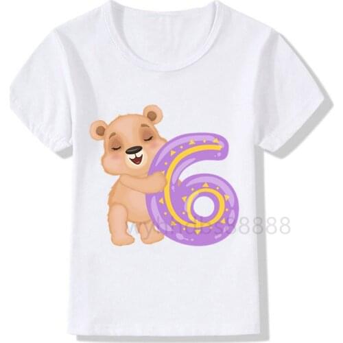 Boys Bear Birthday Number Print T Shirt Children Birthday T-shirts Boy&Girl Funny Panda Gift Tshirt Present