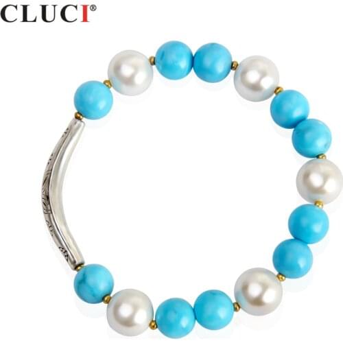 CLUCI New Shell Pearl Bracelet Jewelry 10mm turquoise Jewelry Bracelets For Women Party Gift BB005SB